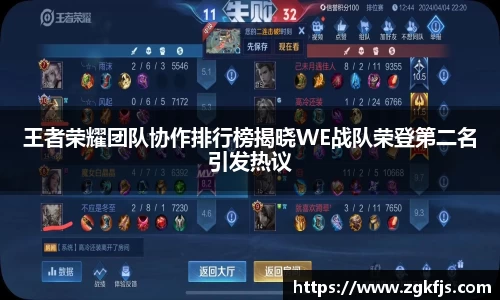 王者荣耀团队协作排行榜揭晓WE战队荣登第二名引发热议